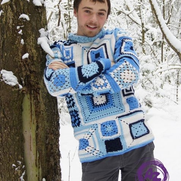 Granny square men sweater handmade, custom made